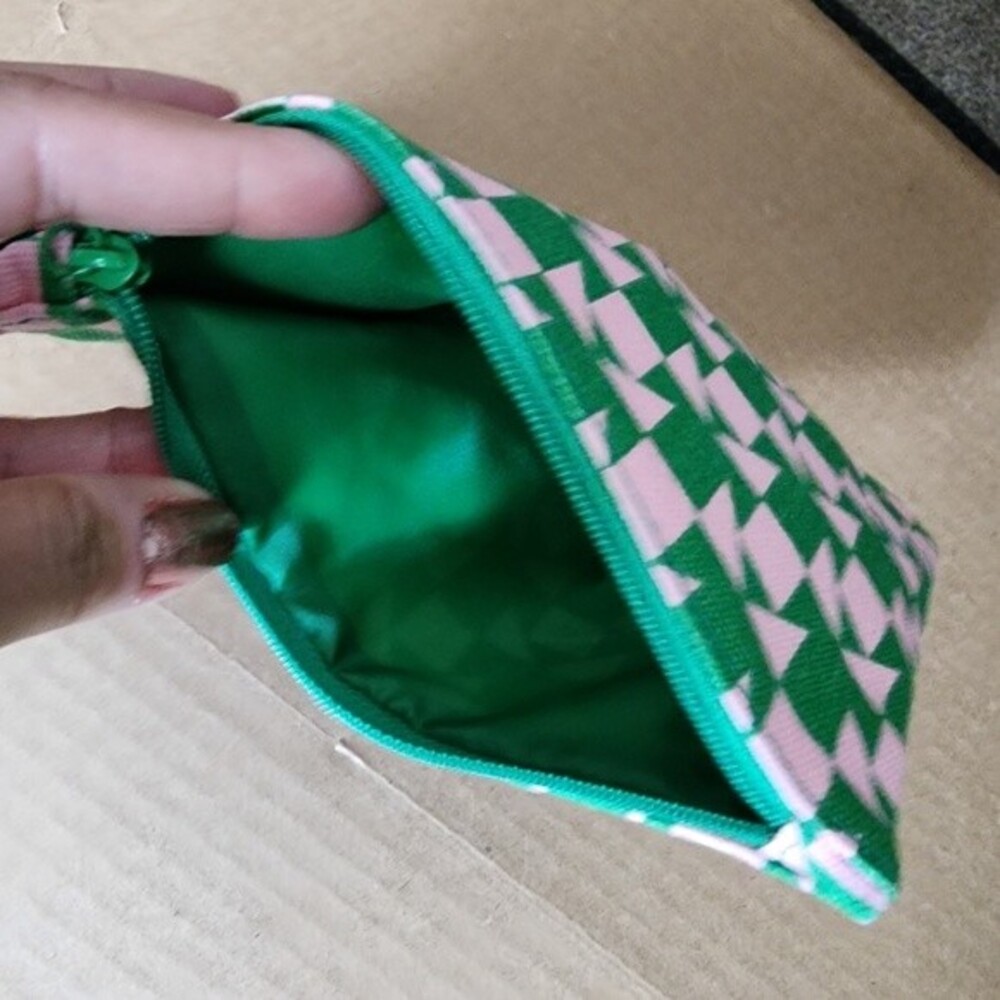 Ipsy Tassel Pouch Zippered Cosmetic Bag Geometric Green & Soft Pink Toiletries - Picture 4 of 10